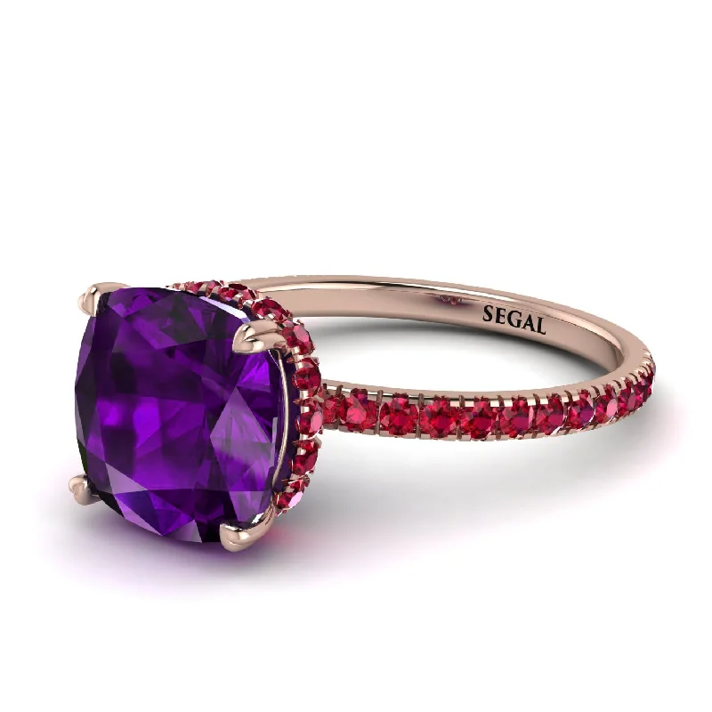 Luxury Ring with Gold and Diamonds-Cushion Hidden Amethyst Ring - Nova No. 311