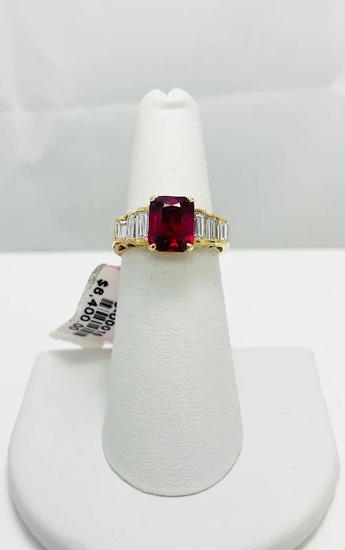 Stylish Gold Ring for Special Occasions-3.30ctw Estate Treated Ruby Diamond 18k Gold Ring