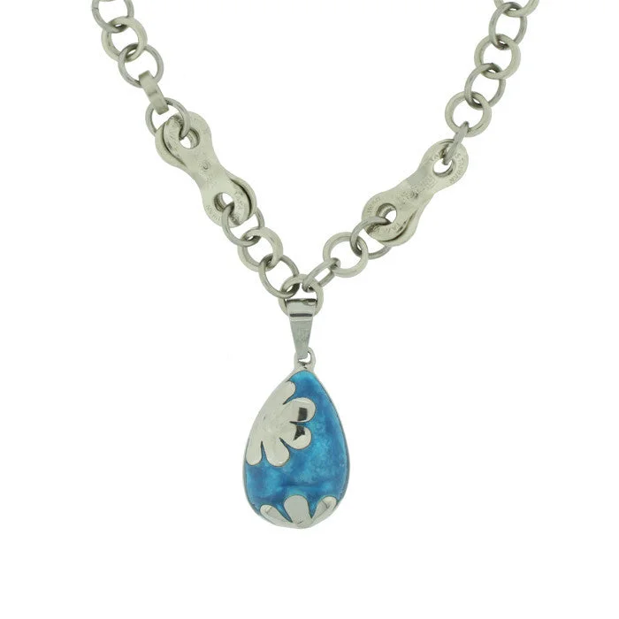 Chain Necklace for Men-Stainless Steel Flower Aqua Necklace - Wholesale