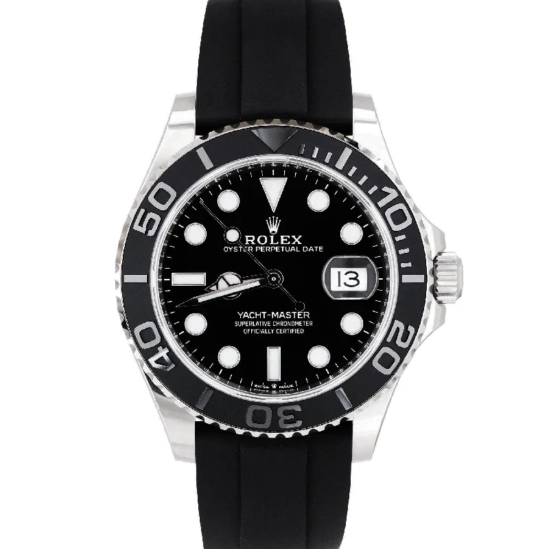 Digital Watches for Men and Women-Rolex Yacht-Master PAPERS 18K White Gold Oysterflex Black 42mm Watch 226659 B+P