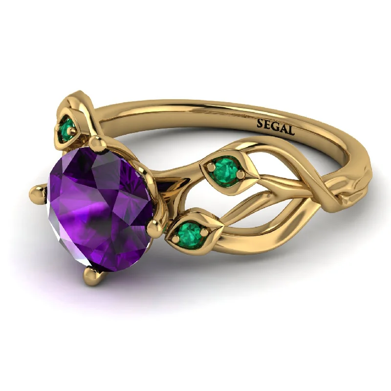 Classic Titanium Ring for Wedding-Amethyst Blossom 14K Golden Nature Inspired Engagement Ring - Haley No. 304