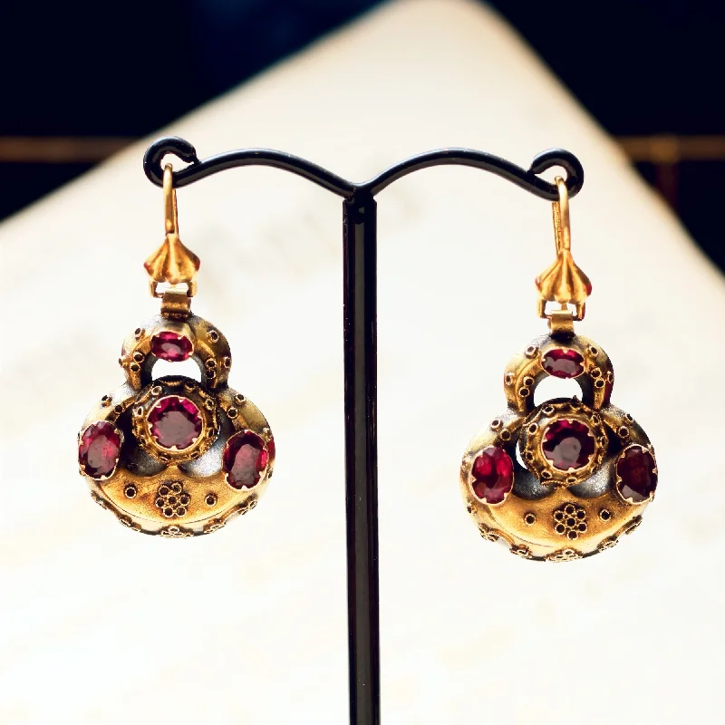 Large Statement Earrings-Historic Inspiration Etruscan Revival Garnet Earrings