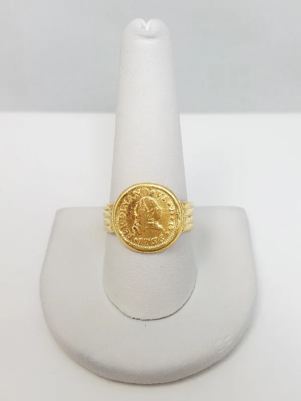 Silver Wedding Ring Set for Couples-Very Cool 1752 Spanish Half Escudo Gold Coin In 18k Yellow Gold Ring