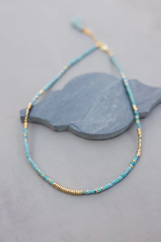 Silver Necklace for Everyday Wear-Teal Rondelle Necklace