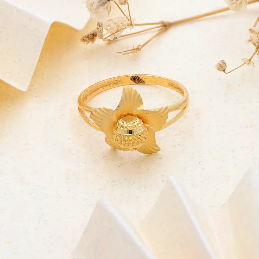 Luxury Ring with Gold and Diamonds-Gold Open Star Flower Ring 21KT - FKJRN21KM8505