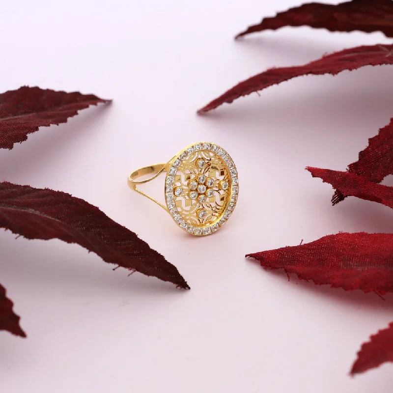 Bold Stackable Rings for Fashion-Gold Dainty Round Design Zircon Ring 18KT - FKJRN18K9231