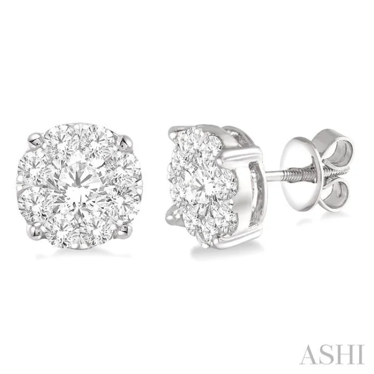 Silver Earrings for Elegant Looks-2 1/10 Ctw Lovebright Round Cut Diamond Stud Earrings in 14K White Gold