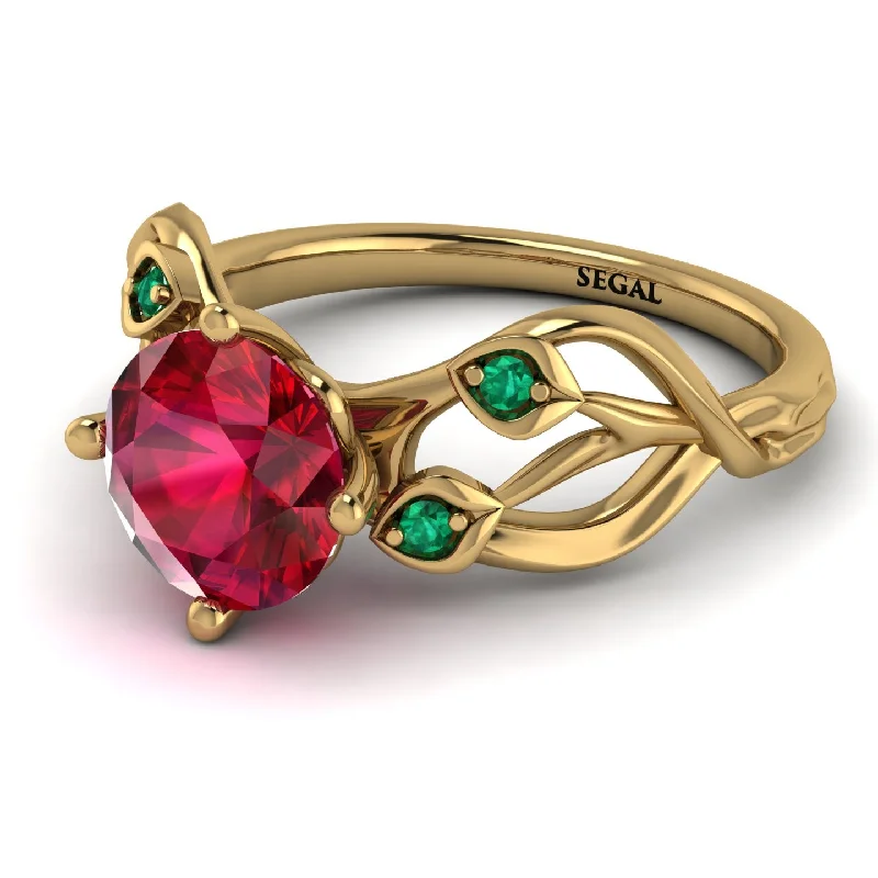 Simple Wedding Ring Set for Couples-Ruby Blossom 14K Golden Nature Inspired Engagement Ring - Haley No. 25