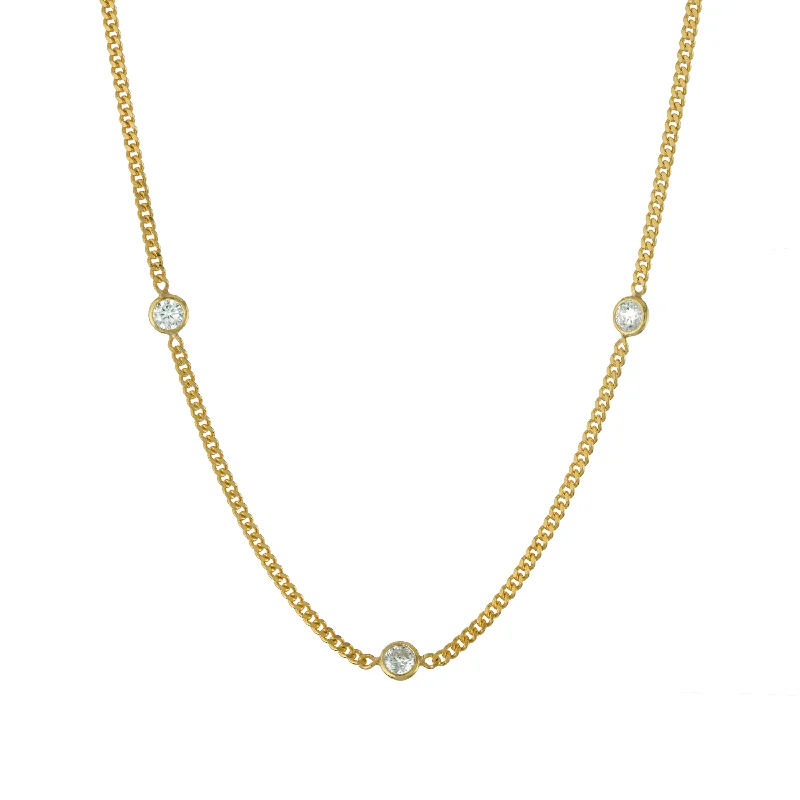 Colorful Gemstone Necklace-Mini Cuban Link CZ Chain