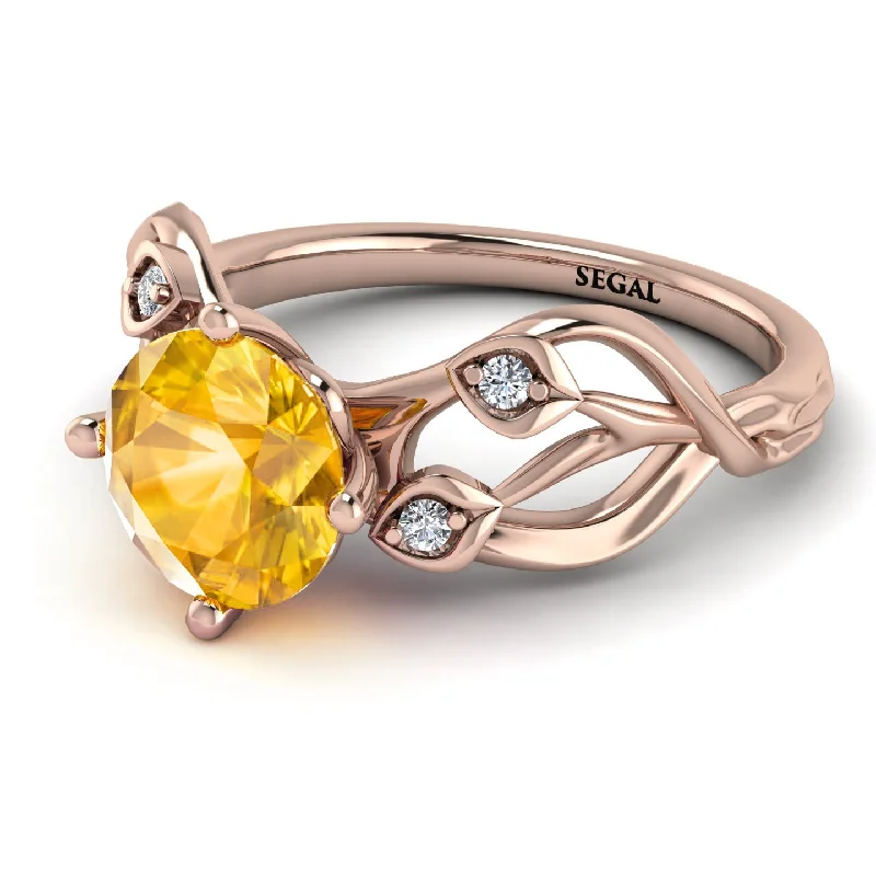 Custom Birthstone Ring for Fashion-Yellow Diamond Blossom 14K Golden Nature Inspired Engagement Ring - Haley No. 1002