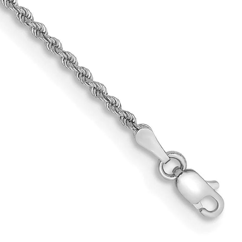 Adjustable Charm Bracelet for Custom Style-14K White Gold 8 inch 2mm Regular Rope with Lobster Clasp Chain Bracelet