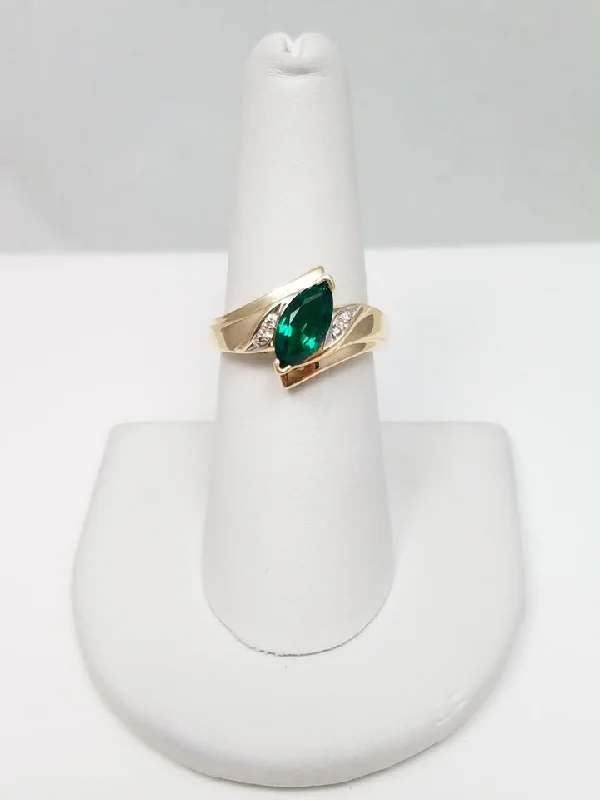 Beautiful Wedding Band for Women-Piercing Lab Created Emerald and Natural Diamond 10k Yellow Gold Ring