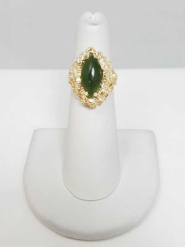 Trendy Gold Ring for Women-Vintage Nephrite Jade 14k Yellow Gold Ring