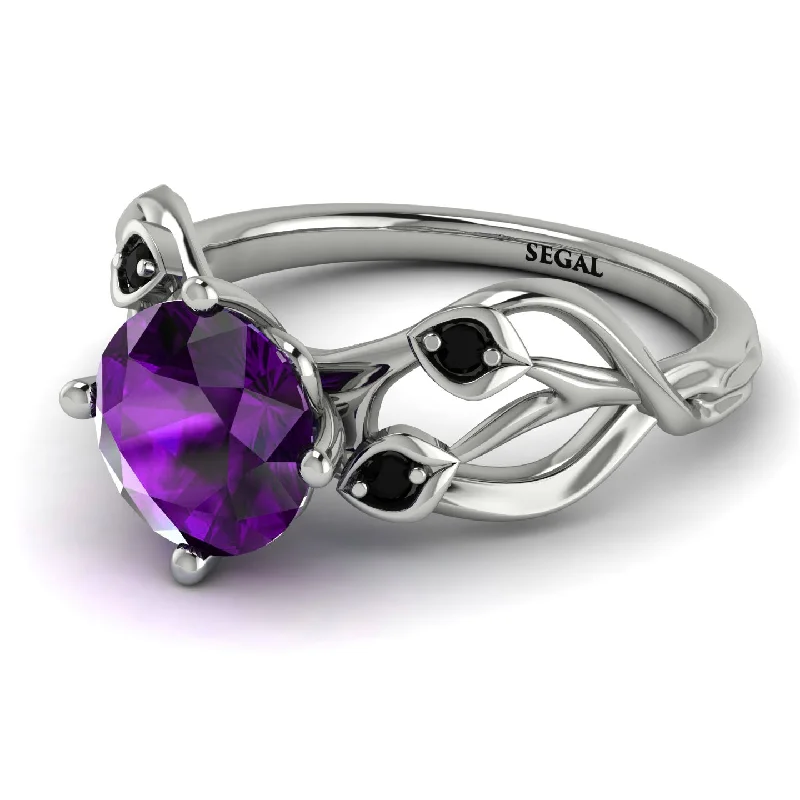 Custom Wedding Ring for Fashionable Couples-Amethyst Blossom 14K Golden Nature Inspired Engagement Ring - Haley No. 309