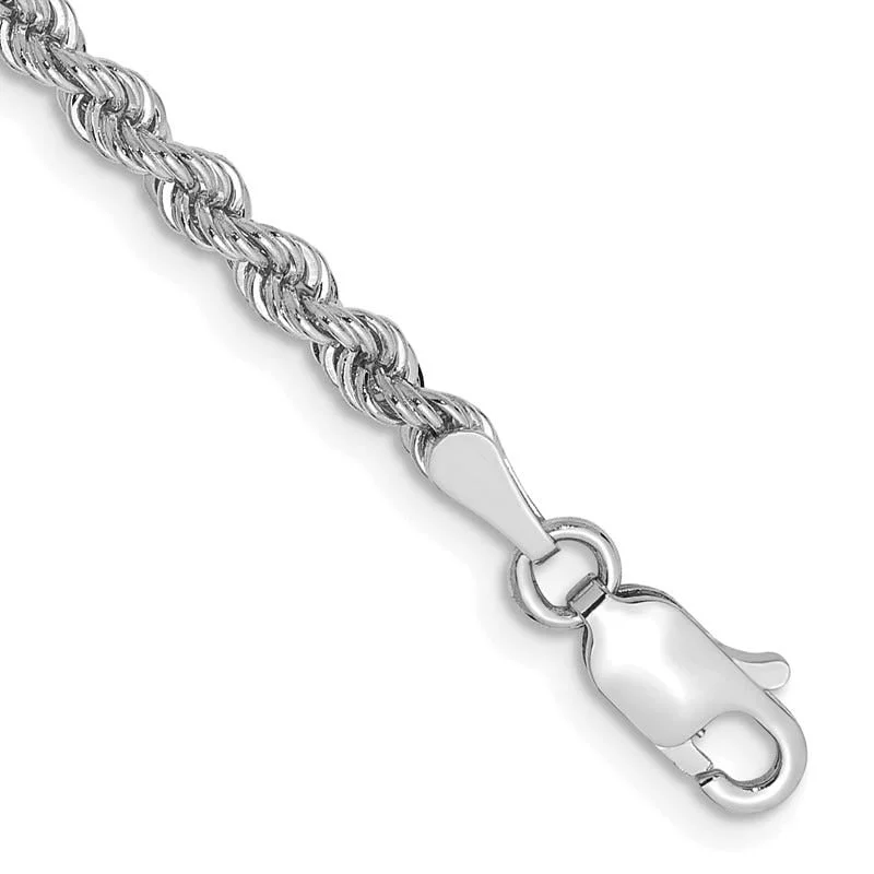 Vintage Style Bracelet for Women-14K White Gold 8 inch 2.75mm Regular Rope with Lobster Clasp Chain Bracelet