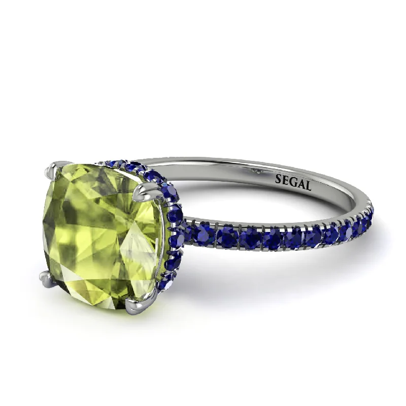 Vintage Ring with Sapphire-Cushion Hidden Peridot Ring - Nova No. 715