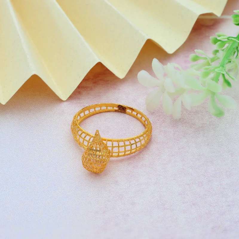 Personalized Gold Ring for Women-Gold Hanging Tear Drop Shaped Ring 21KT - FKJRN21KM9857