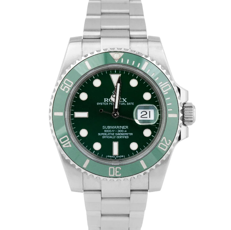 Leather Band Watches for Timeless Style-Rolex Submariner Date HULK PAPERS Green Stainless Ceramic Watch 116610 LV B+P