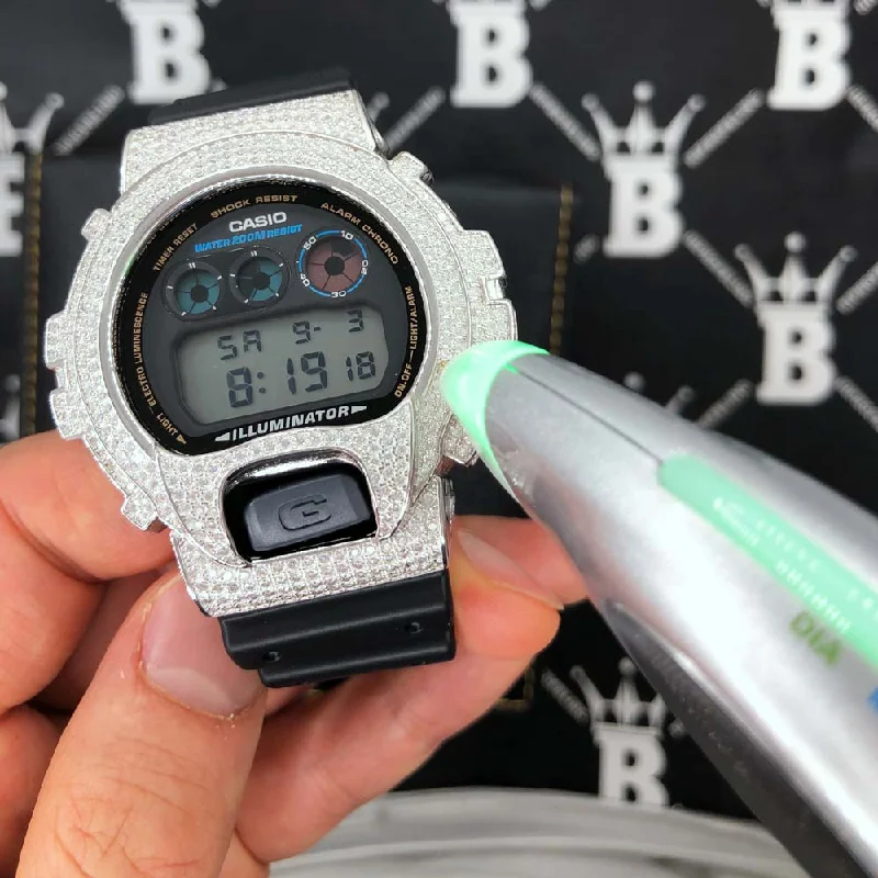 Custom Watches with Personalized Engraving-4.25 Carat Moissanite VVS Iced Out G Shock DW6900 Custom Watch