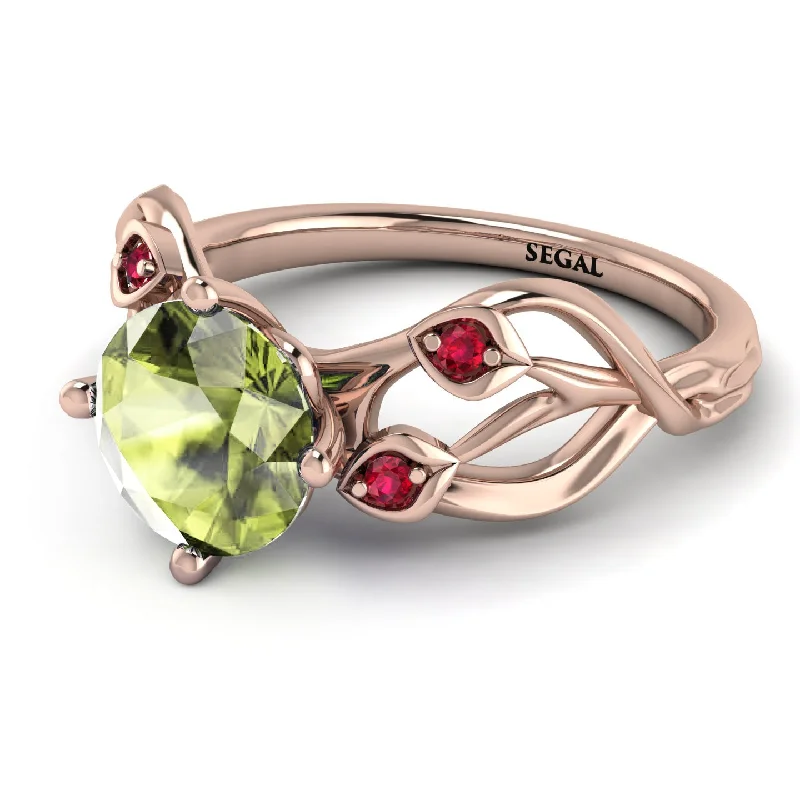 Simple Silver Ring for Everyday-Peridot Blossom 14K Golden Nature Inspired Engagement Ring - Haley No. 711