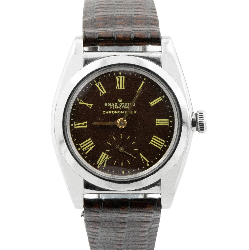 Women's Watches with Unique Design-Vintage Rolex Oyster Perpetual Brown Stainless Steel Bubbleback 32mm Watch