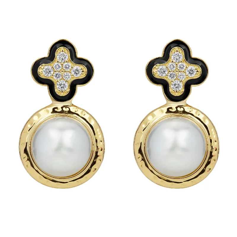 Fashion Earrings for Casual Wear-Earrings - South Sea Pearl And Diamond (enamel) (2382A)