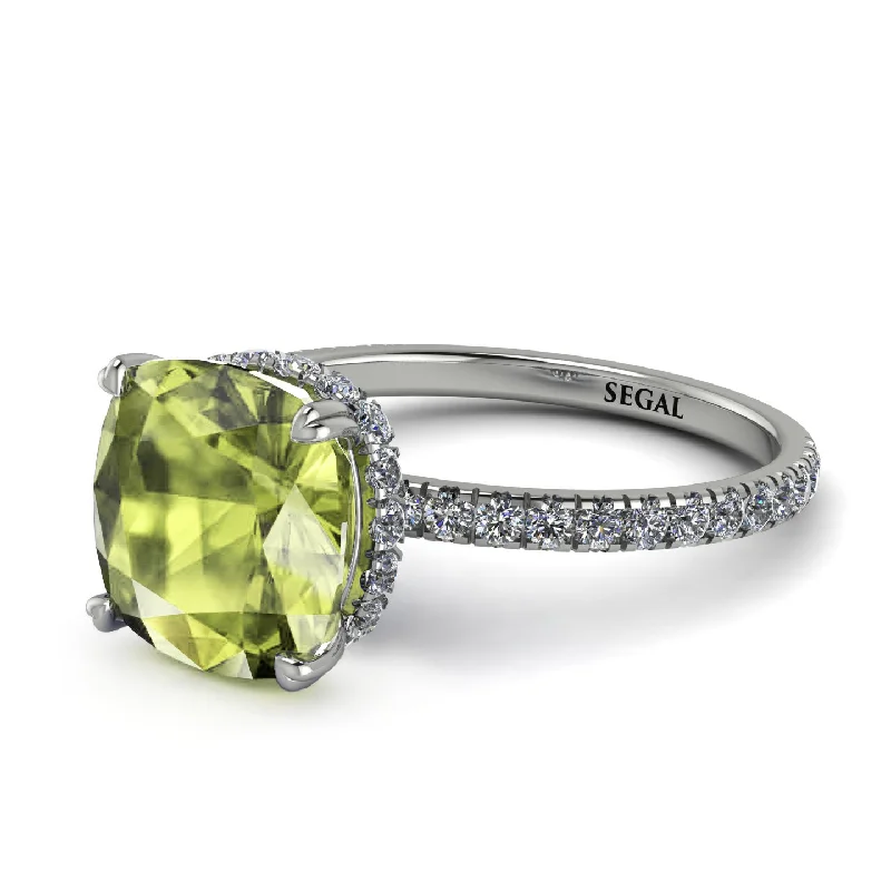 Elegant Silver Engagement Ring-Cushion Hidden Peridot Ring - Nova No. 703