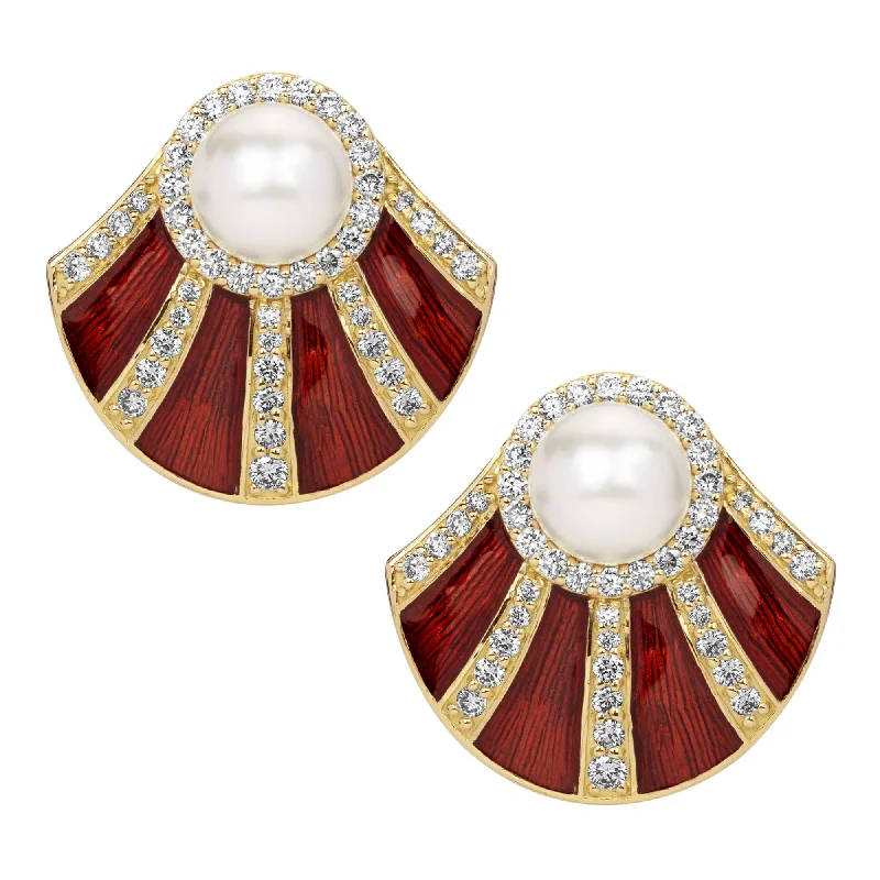 Statement Silver Earrings for Bold Style-Earrings - South Sea Pearl, Diamond(enamel)