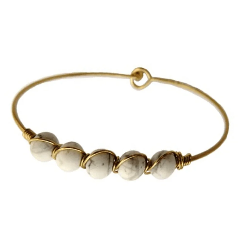 Statement Bangles for Festive Celebrations-White Howlite Gold Bangle Bracelet