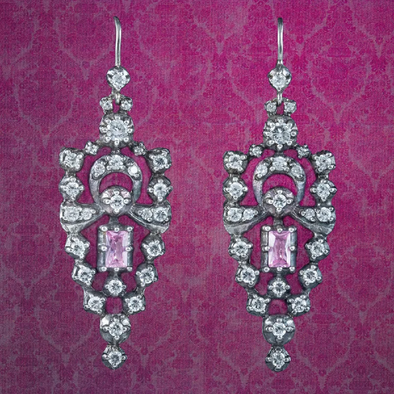 Large Silver Earrings-Edwardian Style CZ Earrings Sterling Silver