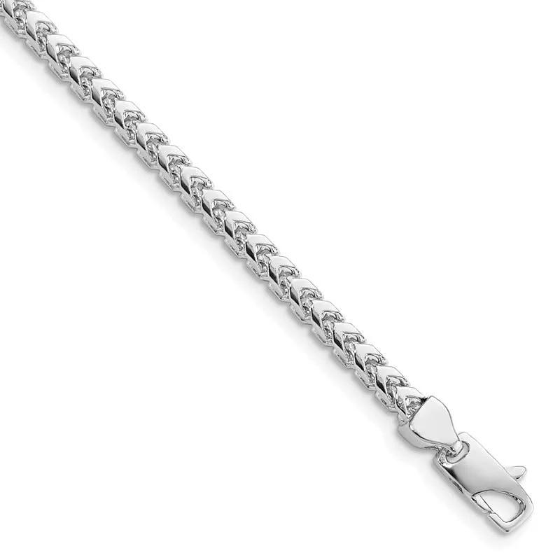 Simple Silver Bangle Bracelet-14K White Gold 9 inch 3mm Franco with Fancy Lobster Clasp Chain Bracelet