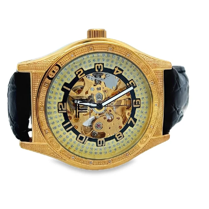 Best Watches for Outdoor Adventures-Skeleton .14 Carat Diamond Watch w/ Leather Band