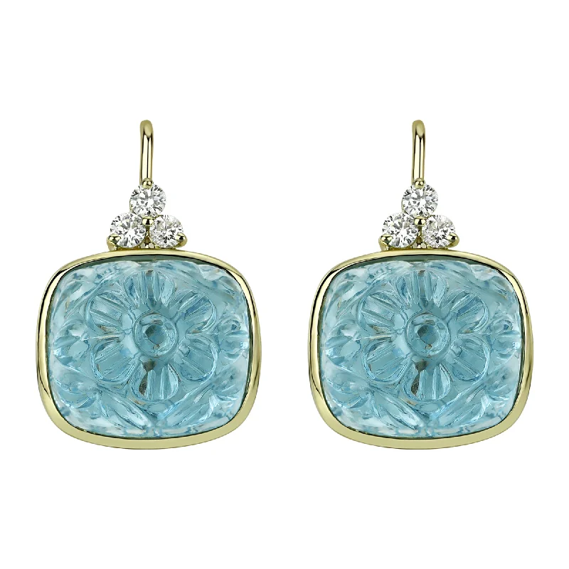 Elegant Gold Earrings for Brides-Earrings - Blue Topaz  And Diamond