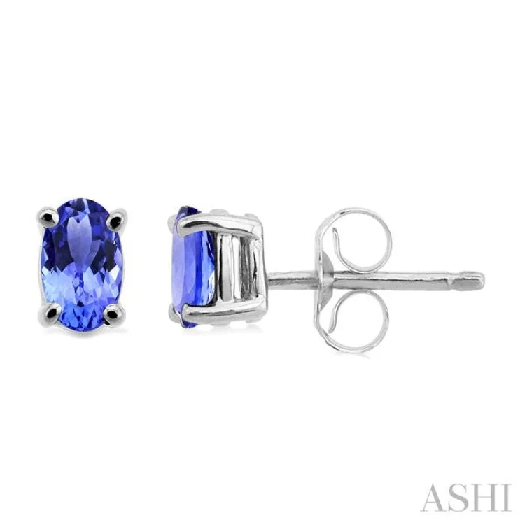 Chic Earrings for Evening Look-5x3MM Oval Cut Tanzanite Stud Earrings in 14K White Gold