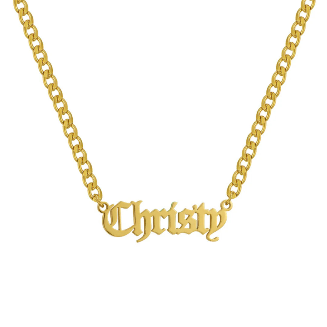 Luxury Chain Necklace for Women-Old English Name Necklace (Cuban Chain)