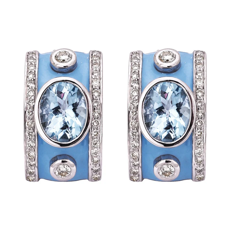 Soft Silver Earrings for Sensitive Ears-Earrings- Blue Topaz and Diamond (Enamel)