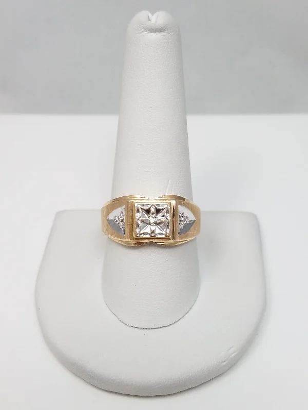 Simple Silver Band Ring for Men-Men's 10k Two Tone Gold Diamond Accented Ring