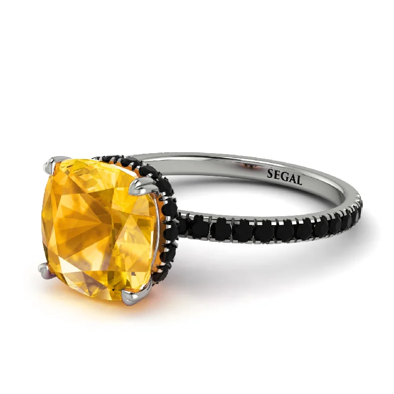 Wedding Ring with Matching Engagement Ring-Cushion Hidden Yellow Diamond Ring - Nova No. 1009