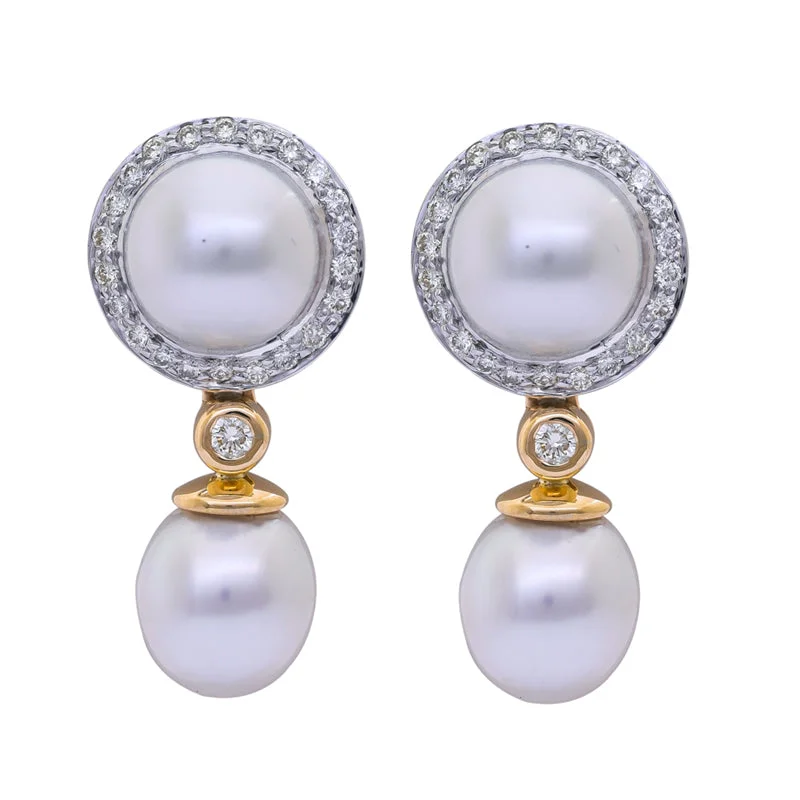 Handmade Earrings for Weddings-Earrings- South Sea Pearl and Diamond