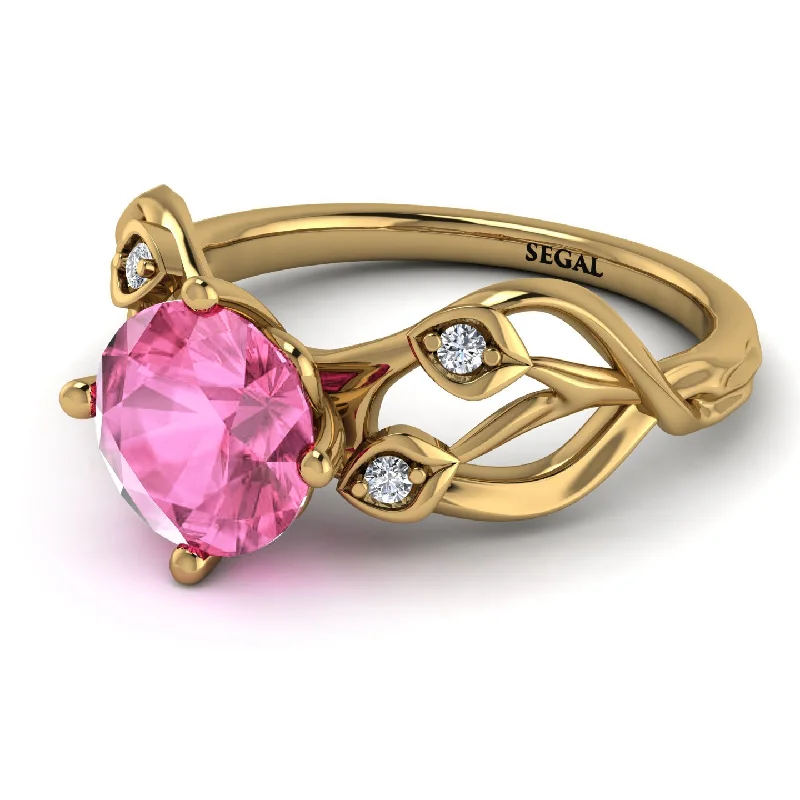 Vintage Style Ring for Women-Pink Moissanite Blossom 14K Golden Nature Inspired Engagement Ring - Haley No. 801