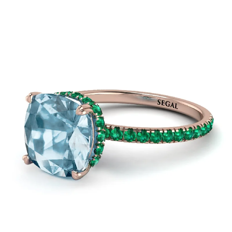 Designer Engagement Ring with Diamonds-Cushion Hidden Aquamarine Ring - Nova No. 405