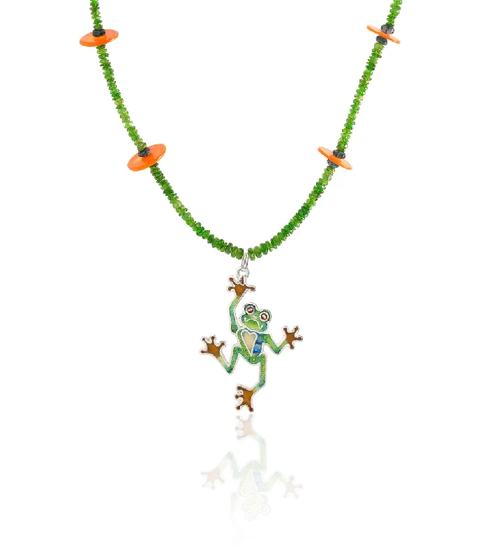 Leather Necklace for Casual Look-Enamel Limited Edition Tree Frog