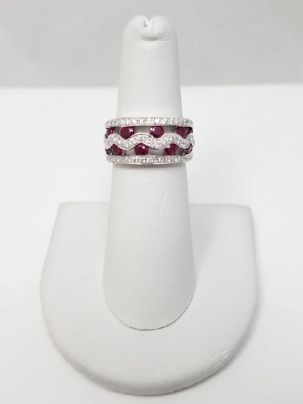 Solitaire Diamond Ring-Exquisite 18k White Gold Natural Ruby Diamond Custom Ring Band