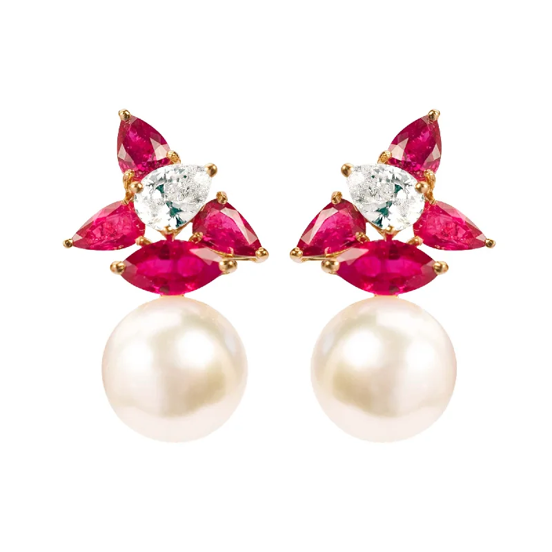 Diamond Drop Earrings-Earrings - South Sea Pearl, Ruby and Crystal