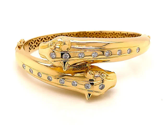 Custom Charm Bracelet for Special Occasion-Jaguar Diamond Hinged Bangle Bracelet in 18k Yellow Gold