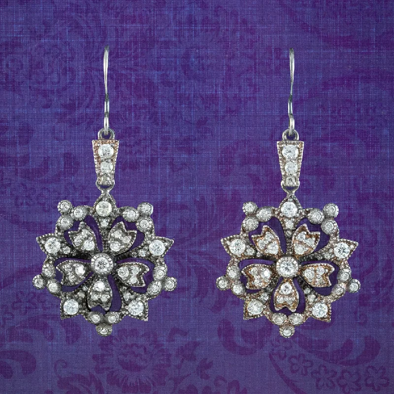 Everyday Earrings for Casual Wear-Edwardian Style CZ Flower Earrings Sterling Silver