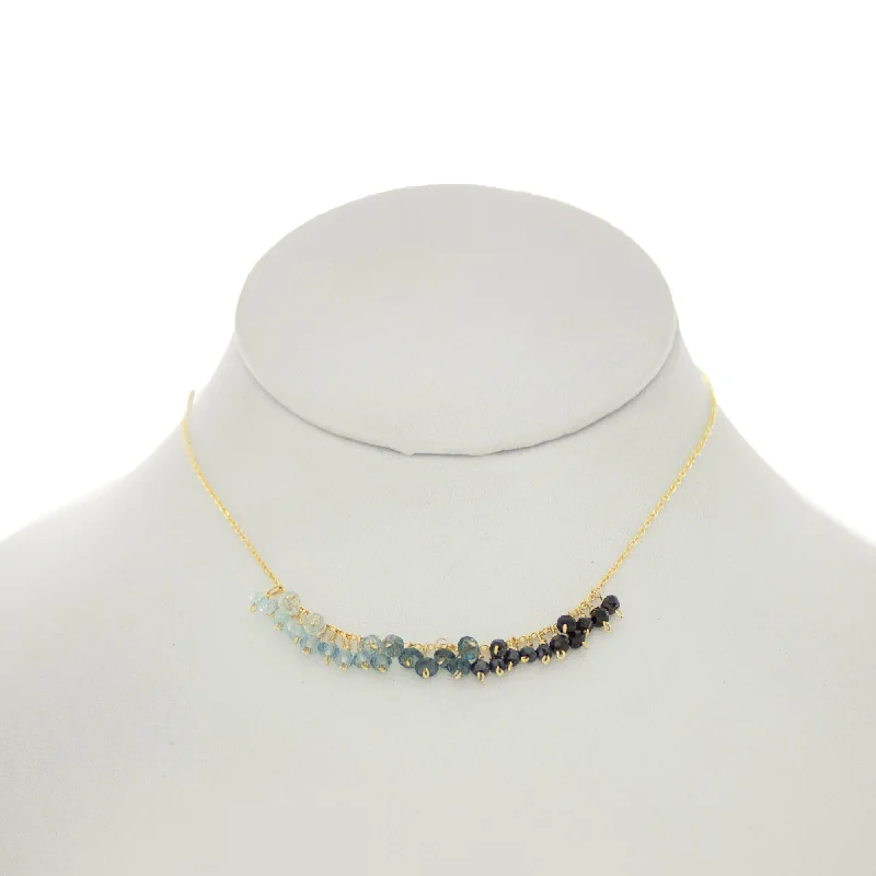 Designer Necklace for Fashion Lovers-Shades of Blues/Black - Black Onyx, Spinnel, London Blue Topaz Dangle Necklace