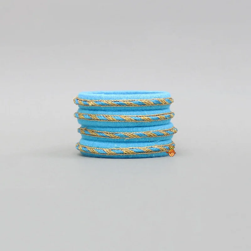 Statement Bangles for Traditional Style-Blue Thread And Lace Detailed Bangles Set