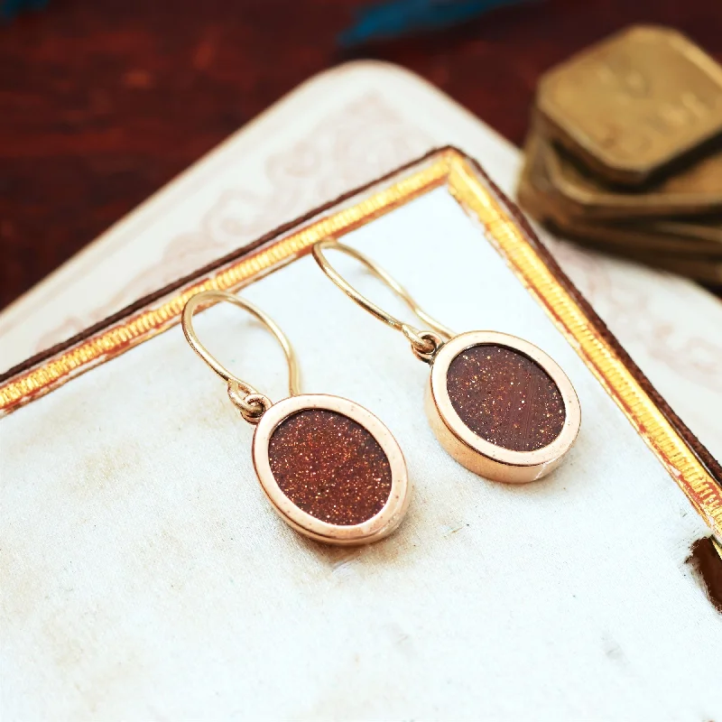 Luxury Earrings for Anniversary-Vintage 9ct Gold & Goldstone Drop Earrings