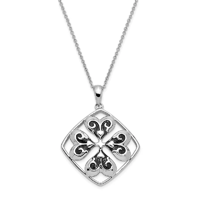 Luxury Necklace for Special Occasions-Rhodium Plated Sterling Wishing You Luck, Clover Necklace, 18 Inch